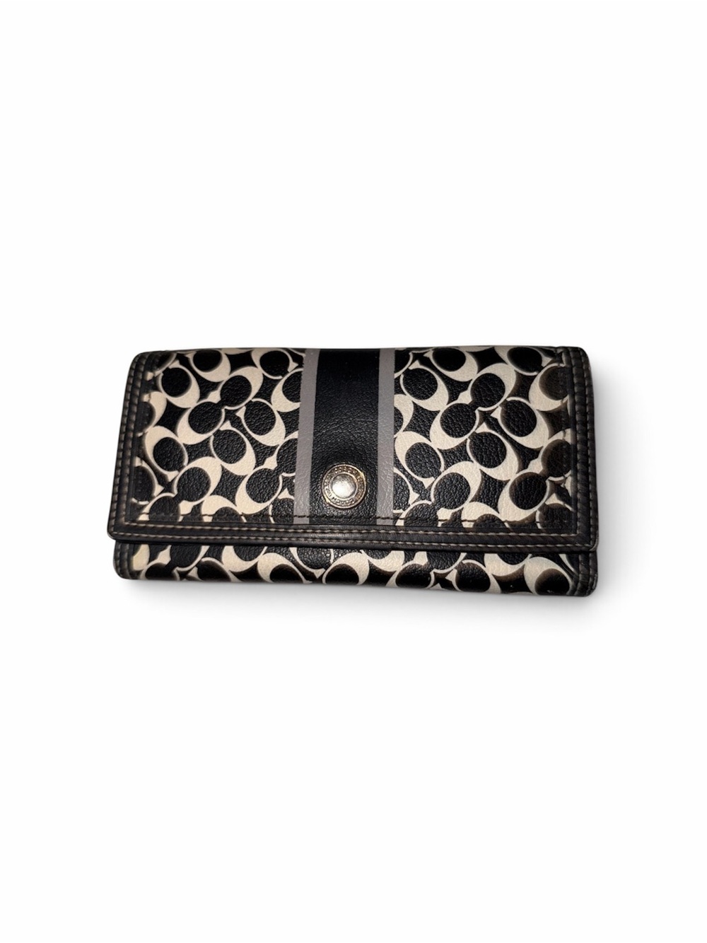 Coach Black and Cream Signature Continental Wallet